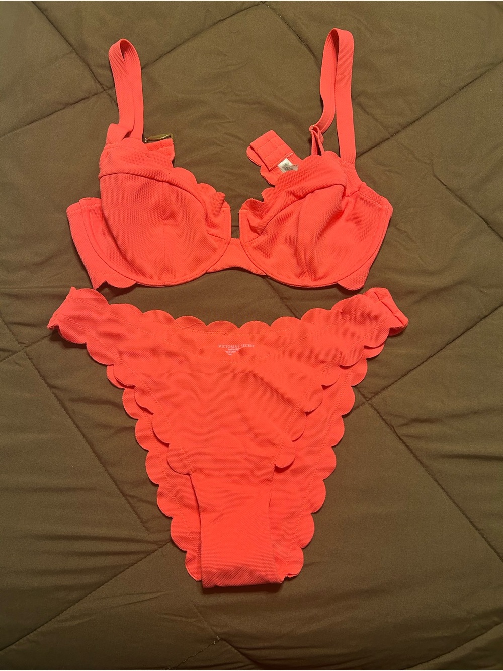 Scalloped Edge Coral Bikini Set